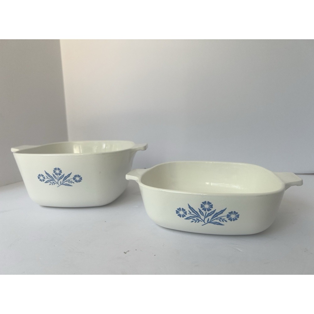 Vintage Corning Ware Blue Cornflower P-1-B 1 Qt & P-1 3/4-B 1 3/4 Qt No Lids